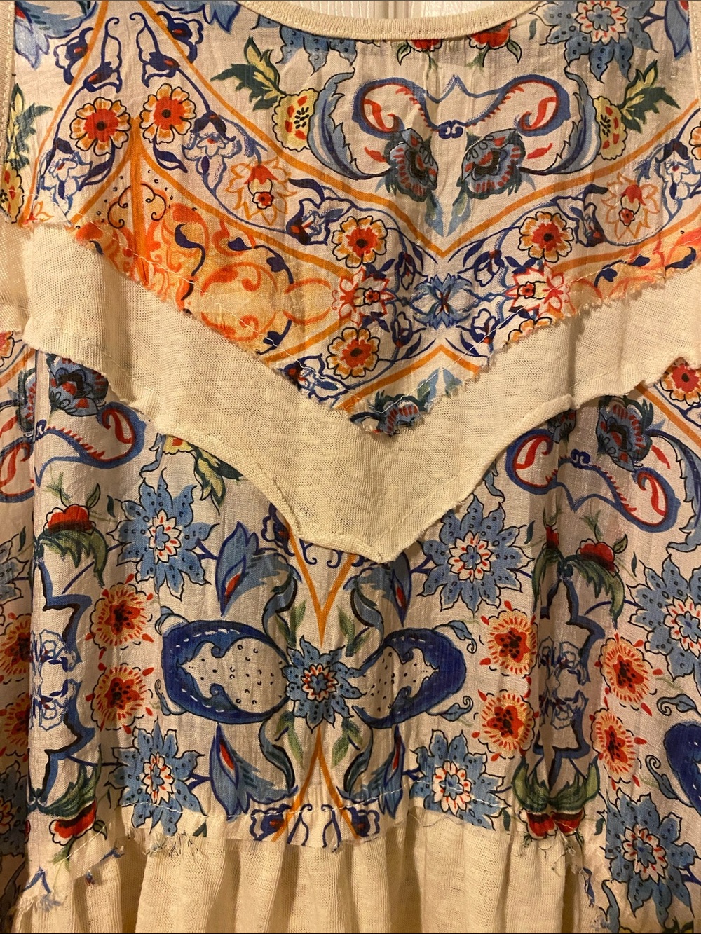 POL - Floral Patchwork Tunic- Blue, Orange, and Cream- 95% Cotton - Picture 3 of 5